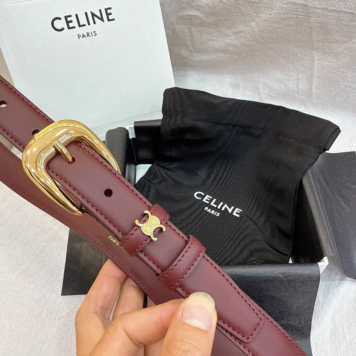 Celine 2025 Belt Red Wine Smooth Cowhide Leather 193635