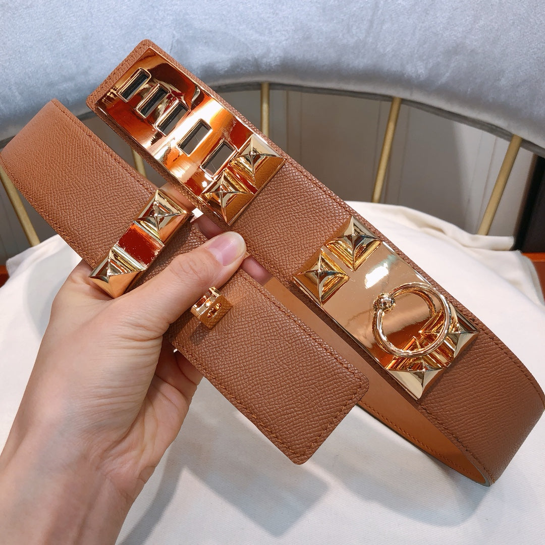 collier de chien belt 45mm brown epsom pink gold buckle