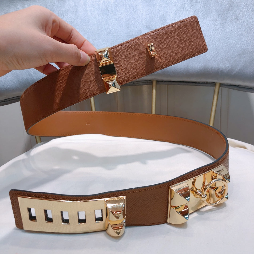 collier de chien belt 45mm brown epsom pink gold buckle