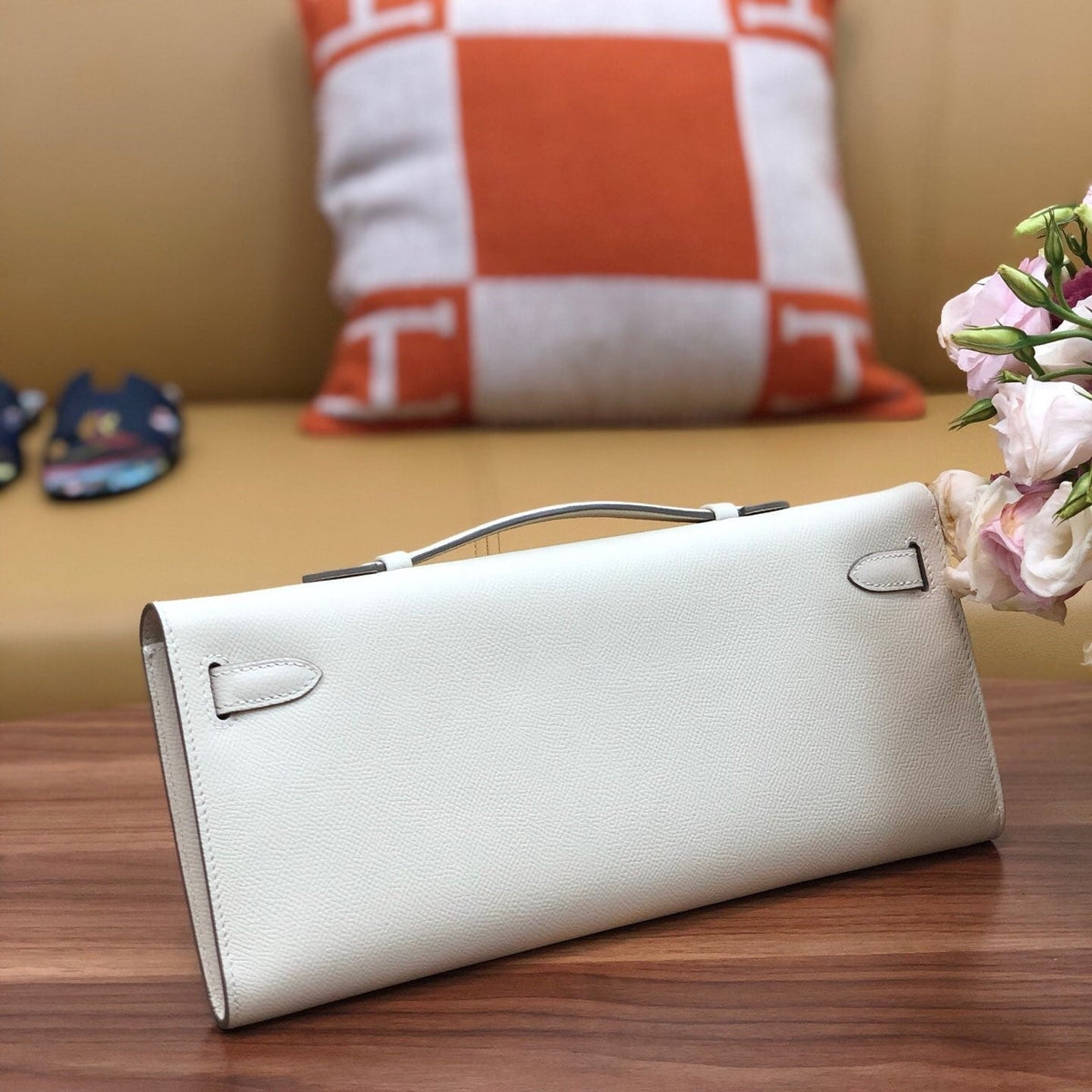 HM Kelly Cut 31cm White Swift Leather Ghw