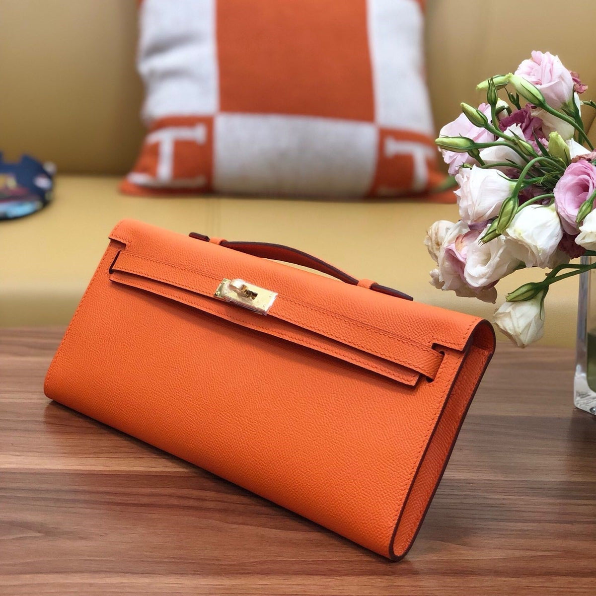 HM Kelly Cut 31cm Orange Swift Leather Ghw