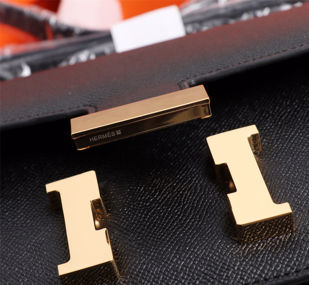 HM CONSTANCE BAGS 22 BLACK EPSOM GOLD HARDWARE