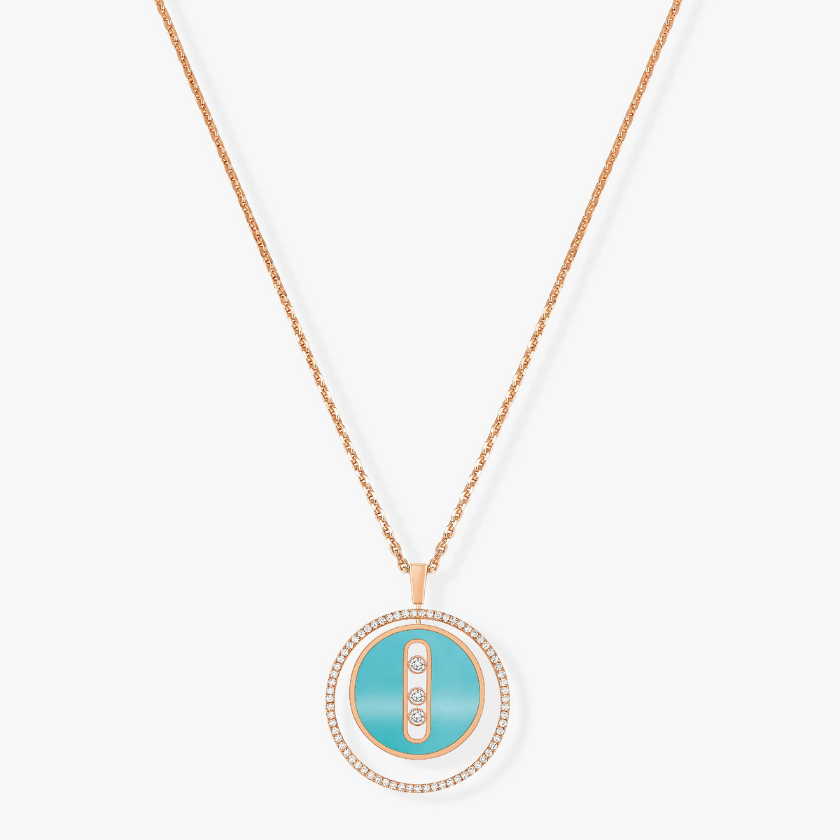 LUCKY MOVE 3 DIAMONDS TURQUOISE PINK GOLD DIAMOND NECKLACE