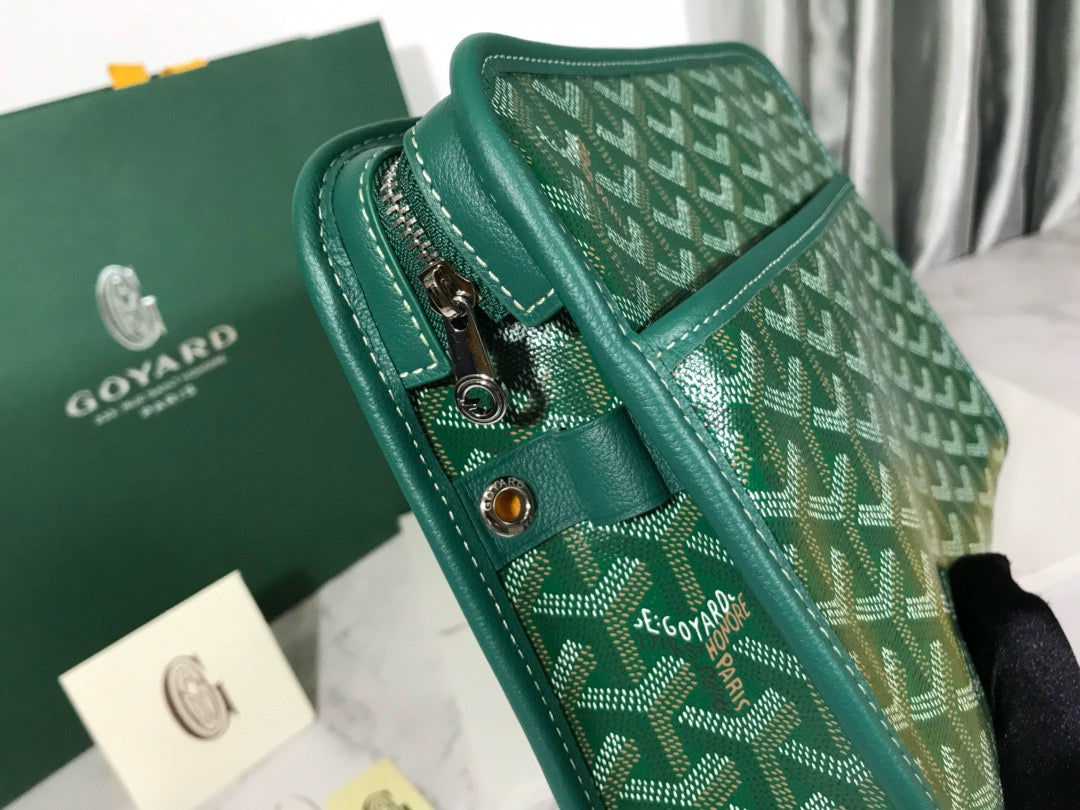 Goyard Jouvence Toiletry Bag Green PVC Fabric With Cowhide