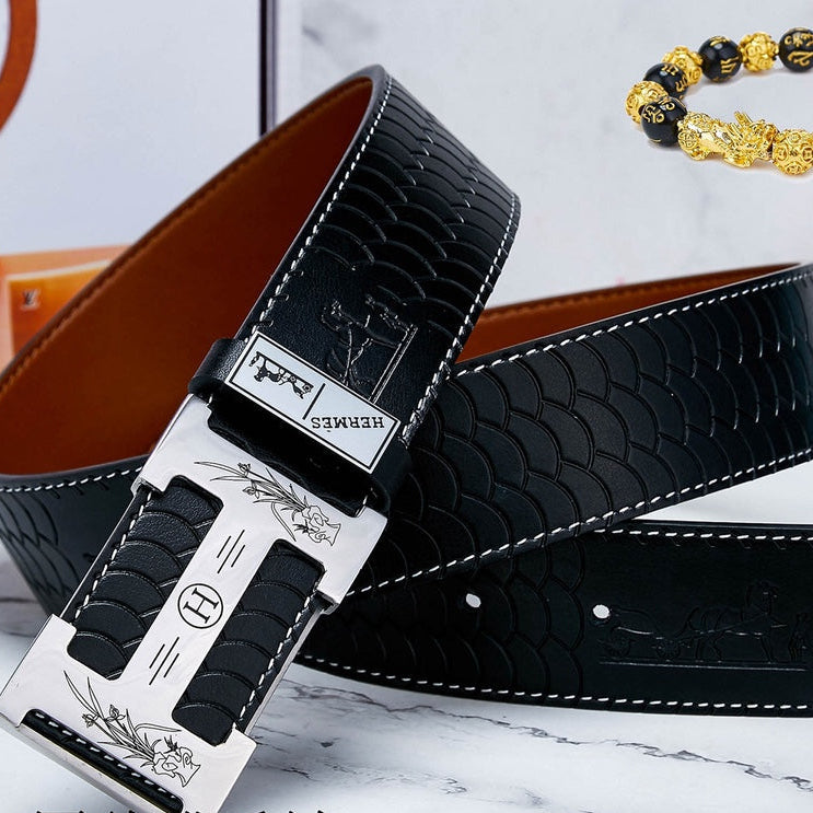 HM Constance Belt 38mm Black Brown Cowhide Sliver Buckle 619894