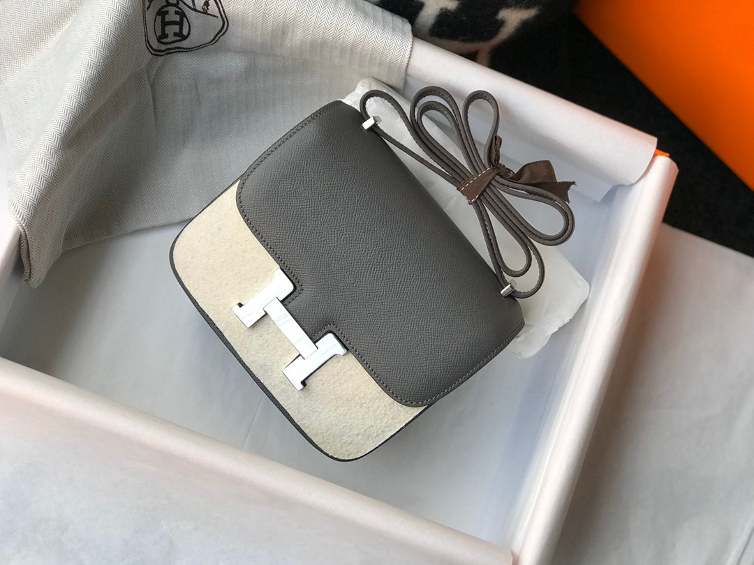 HM CONSTANCE BAG GREY EPSOM LEATHER SILVER HARDWARE