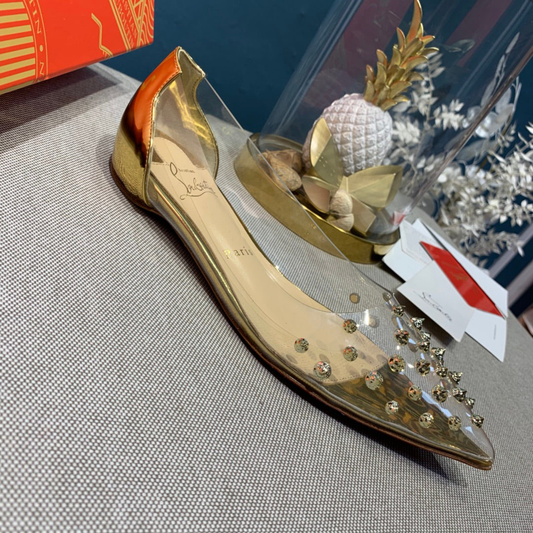 CL Collaclou Spike Clear Flat Embellished Pvc and Metallic Leather Gold