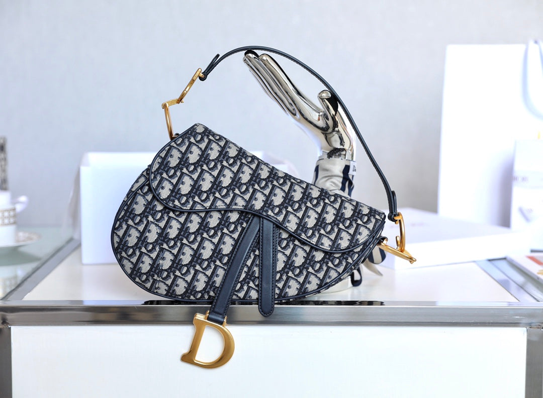 CD Blue Dior Oblique Jacquard Bag Canvas Cowhide