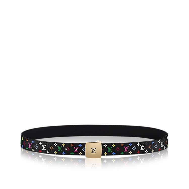 LV 35 MM BELT MULTICOLOR MIX BLACK MONOGRAM CALFSKIN GOLD HARDWARE