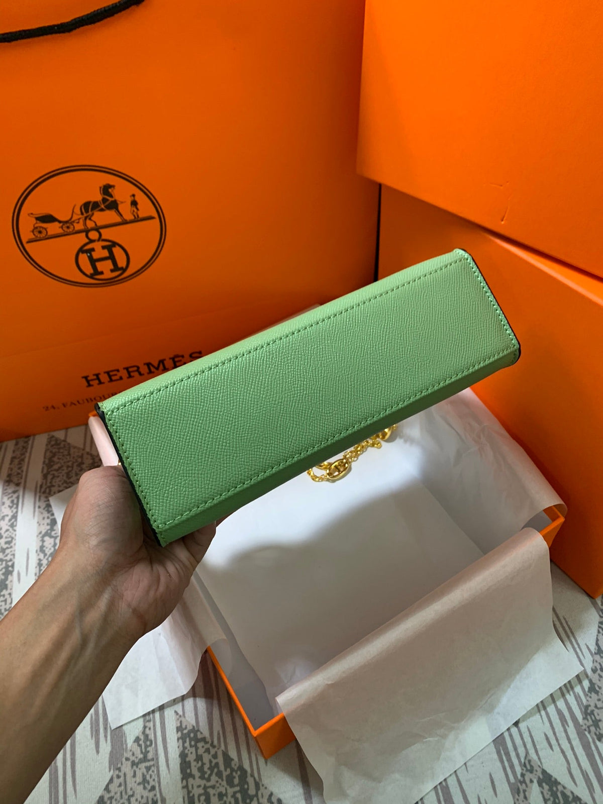 HM KELLY MINI POCHETTE 22 GREEN EPSOM