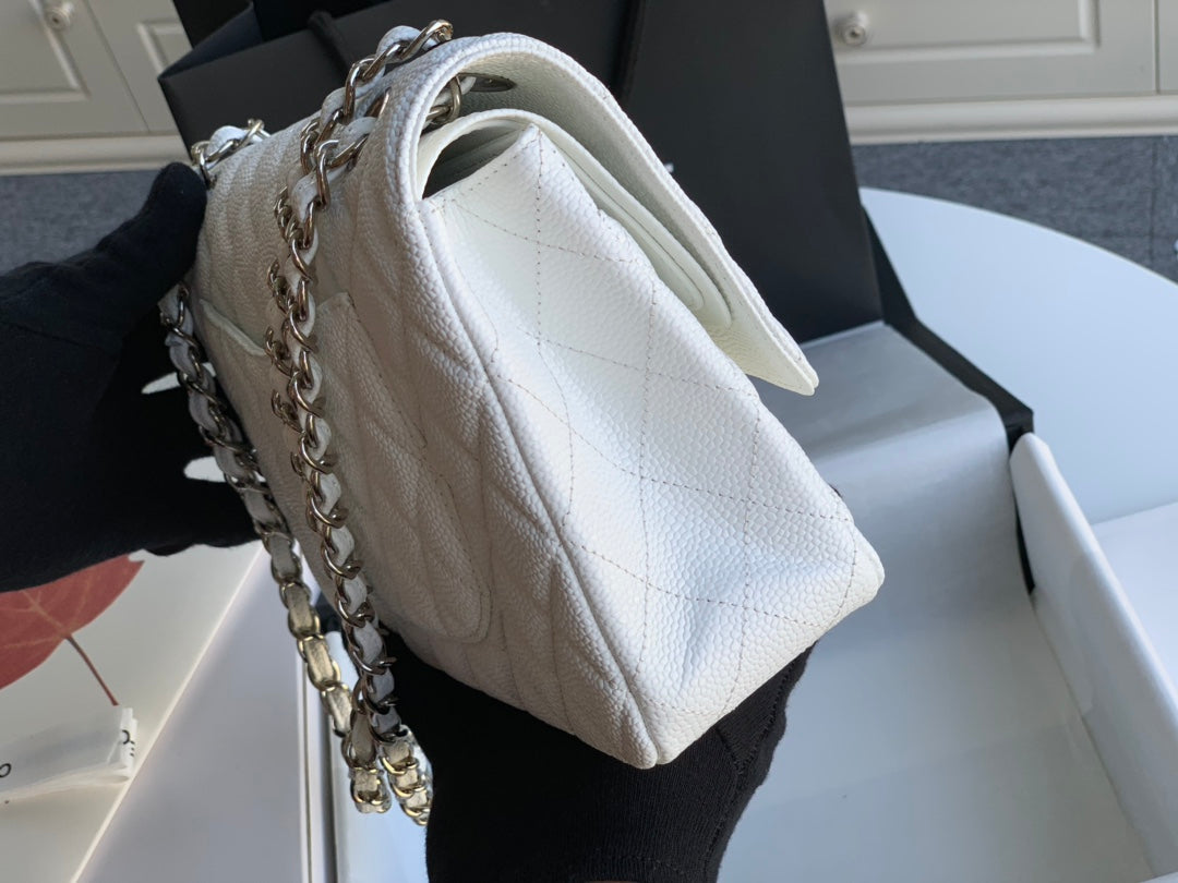 flap bag medium 25 white caviar shw
