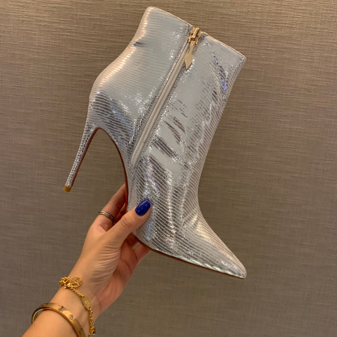 CL So Kate Ankle Boots 85mm Leather Metallic Silver