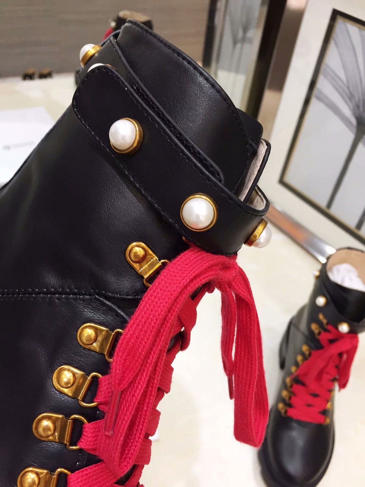 GG Ankle Heel Boots Pearl Black Calfskin