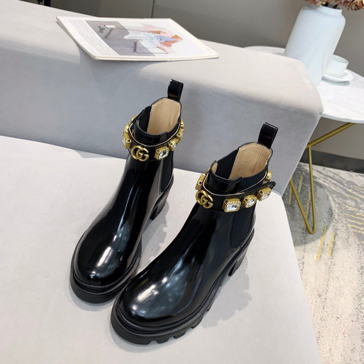 GG ankle boots logo double G black sheepskin