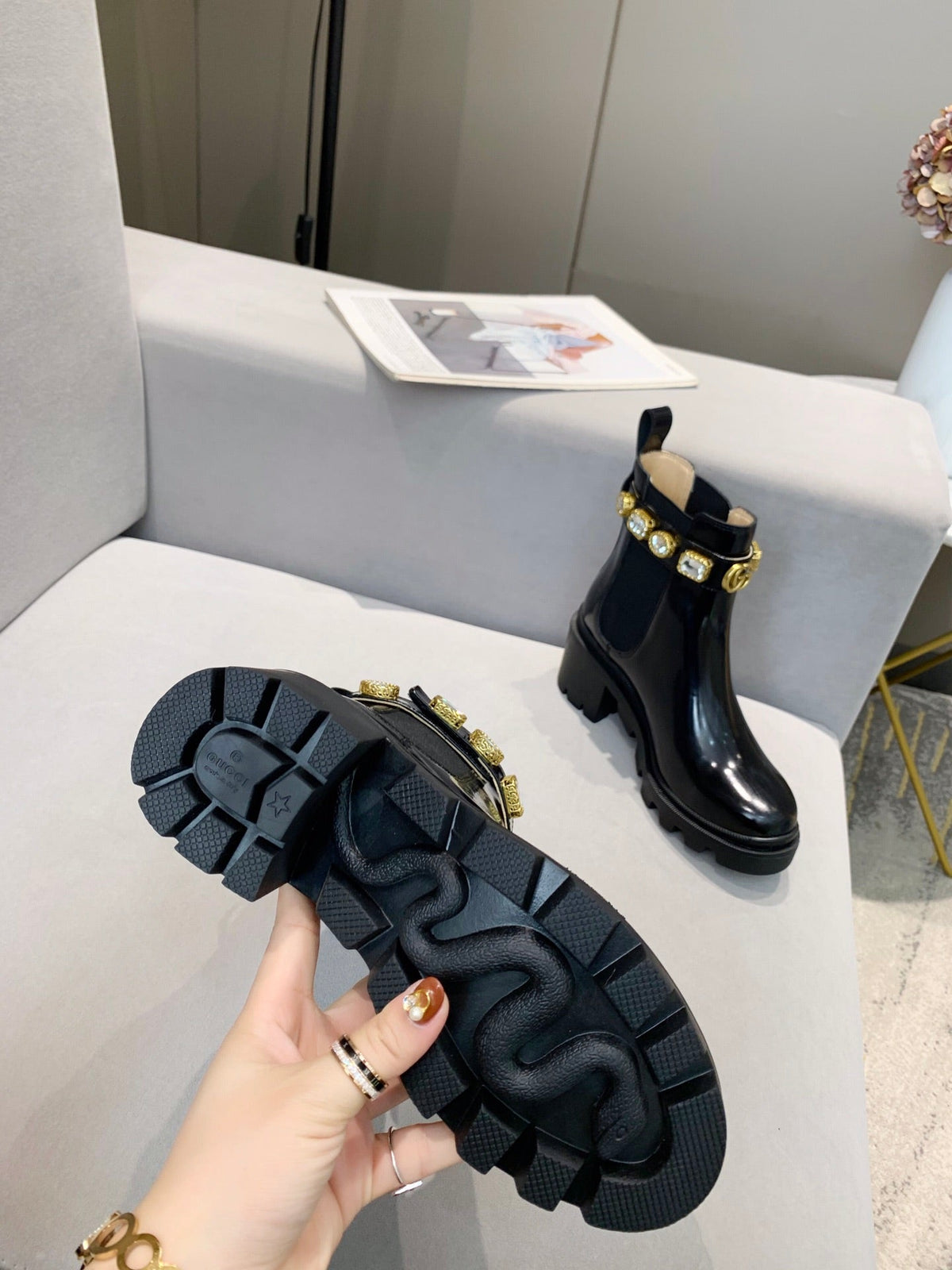 GG ankle boots logo double G black sheepskin