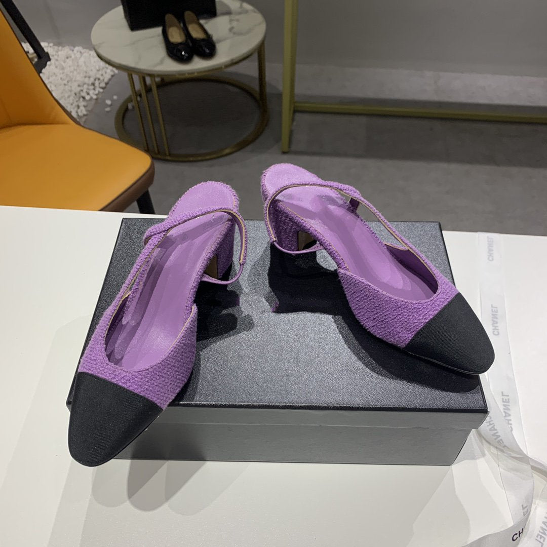 high heel 50 slingbacks purple black lambskin tweed