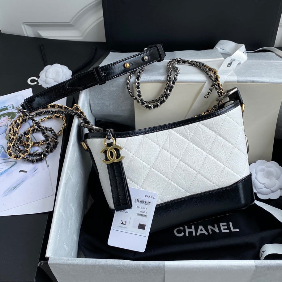Chanel 25 Gabrielle Black White  20cm Calfskin 289506