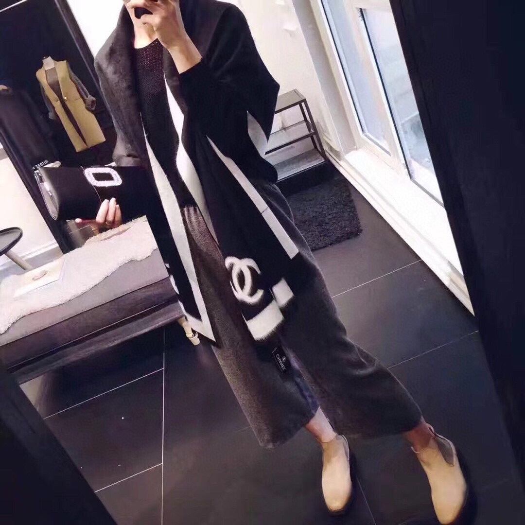 CC Scarf 180 CM In Black Mix White Cashmere 360523