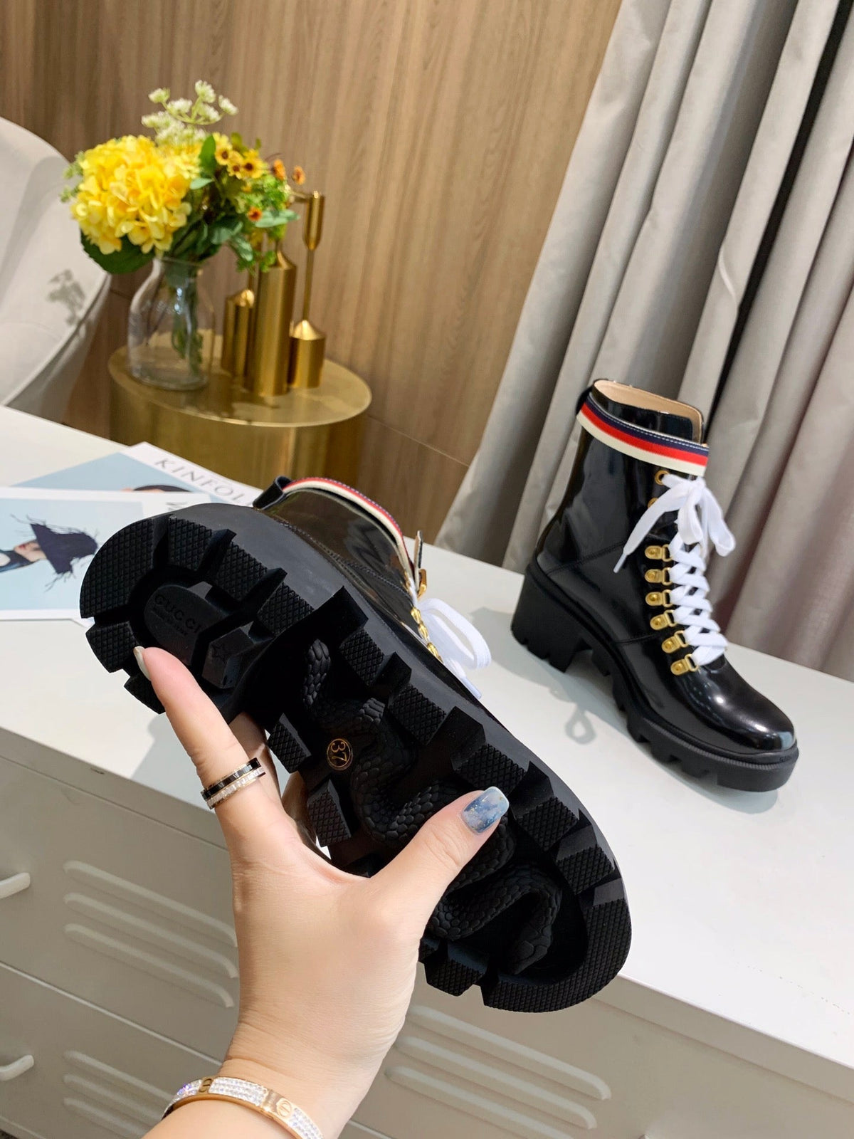 GG ankle boots Black Calfskin Sylvie Web