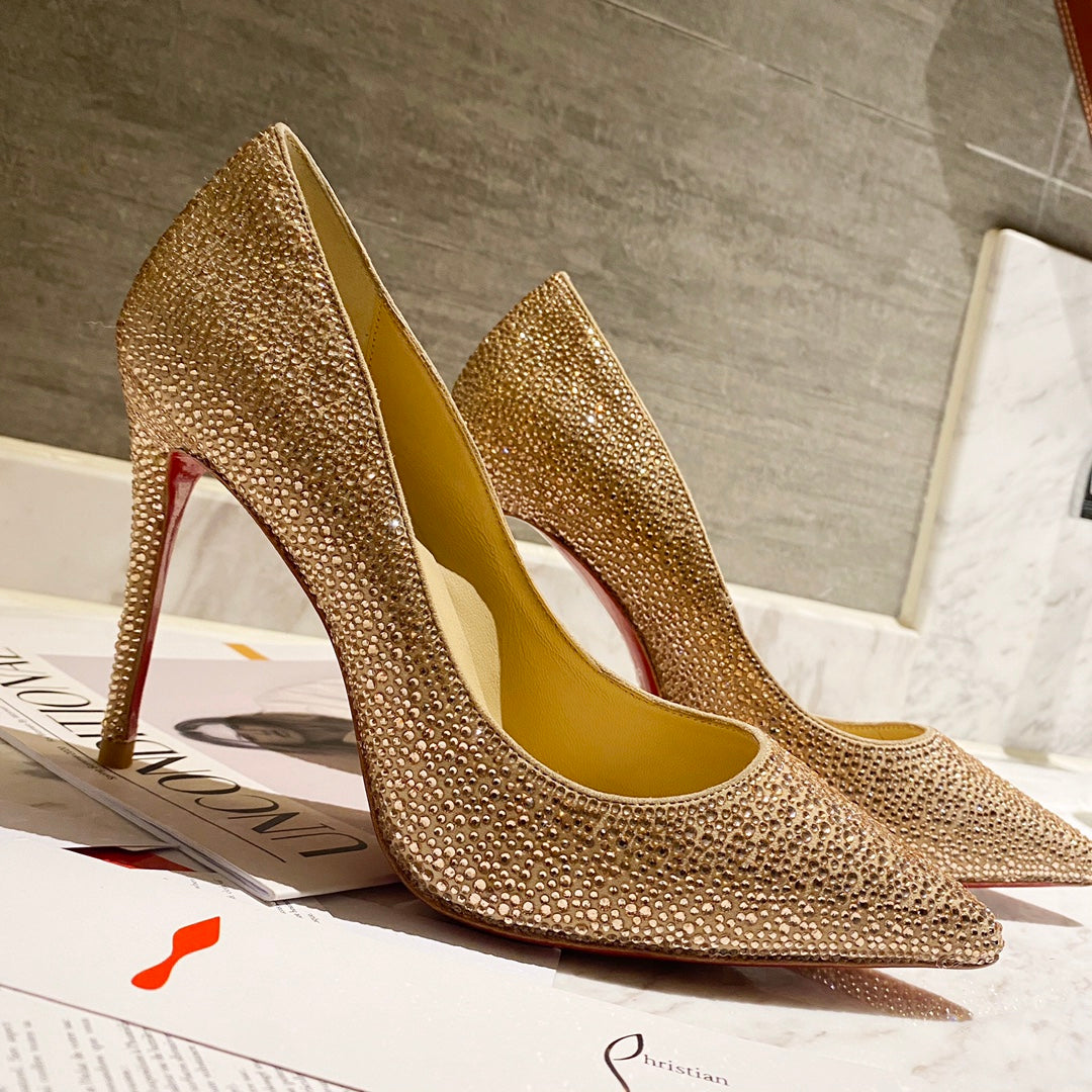 CL Kate Strass Degrade Pumps 100mm Suede Beige