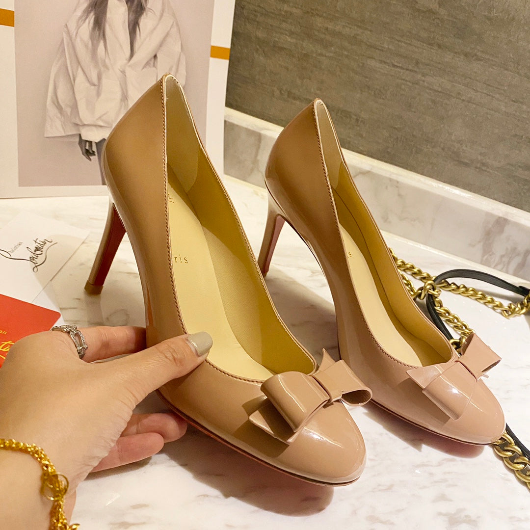 CL Simplenodo Bow Pumps 85mm Patent Leather Nude