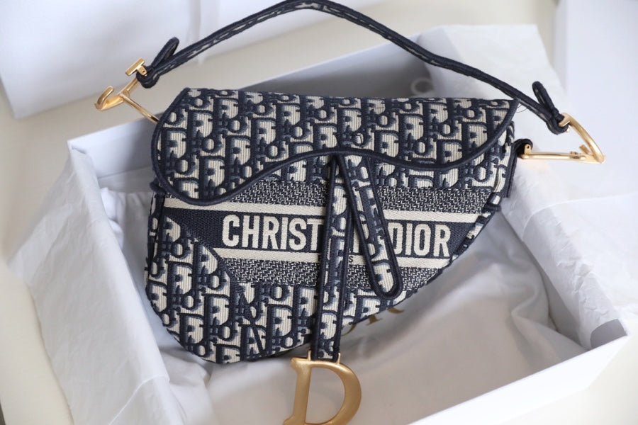 CD Oblique Saddle Bag Blue Canvas