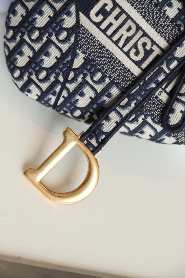 CD Oblique Saddle Bag Blue Canvas