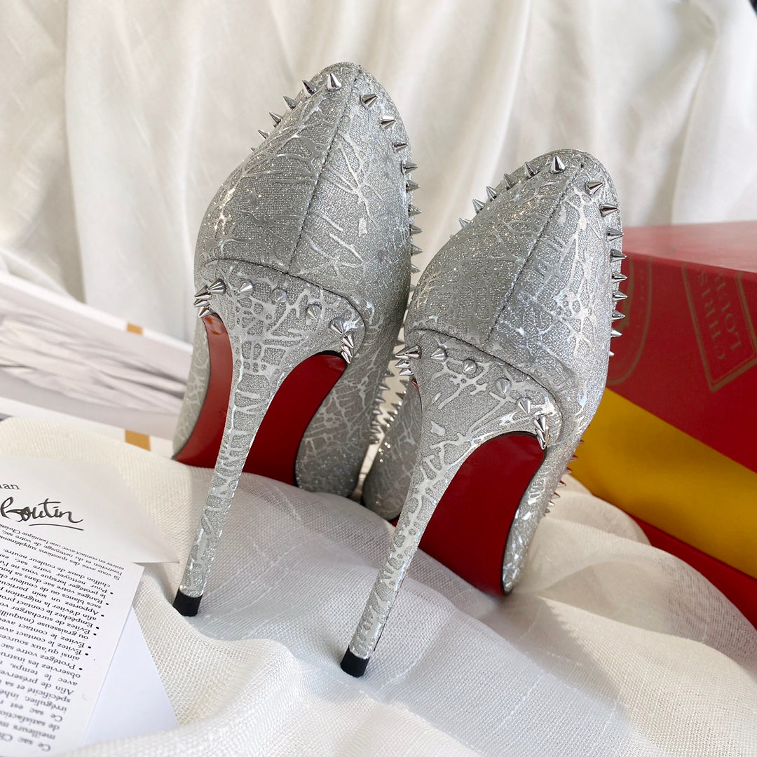 CL Anjalina Spike Pump 85mm Glitter Silver