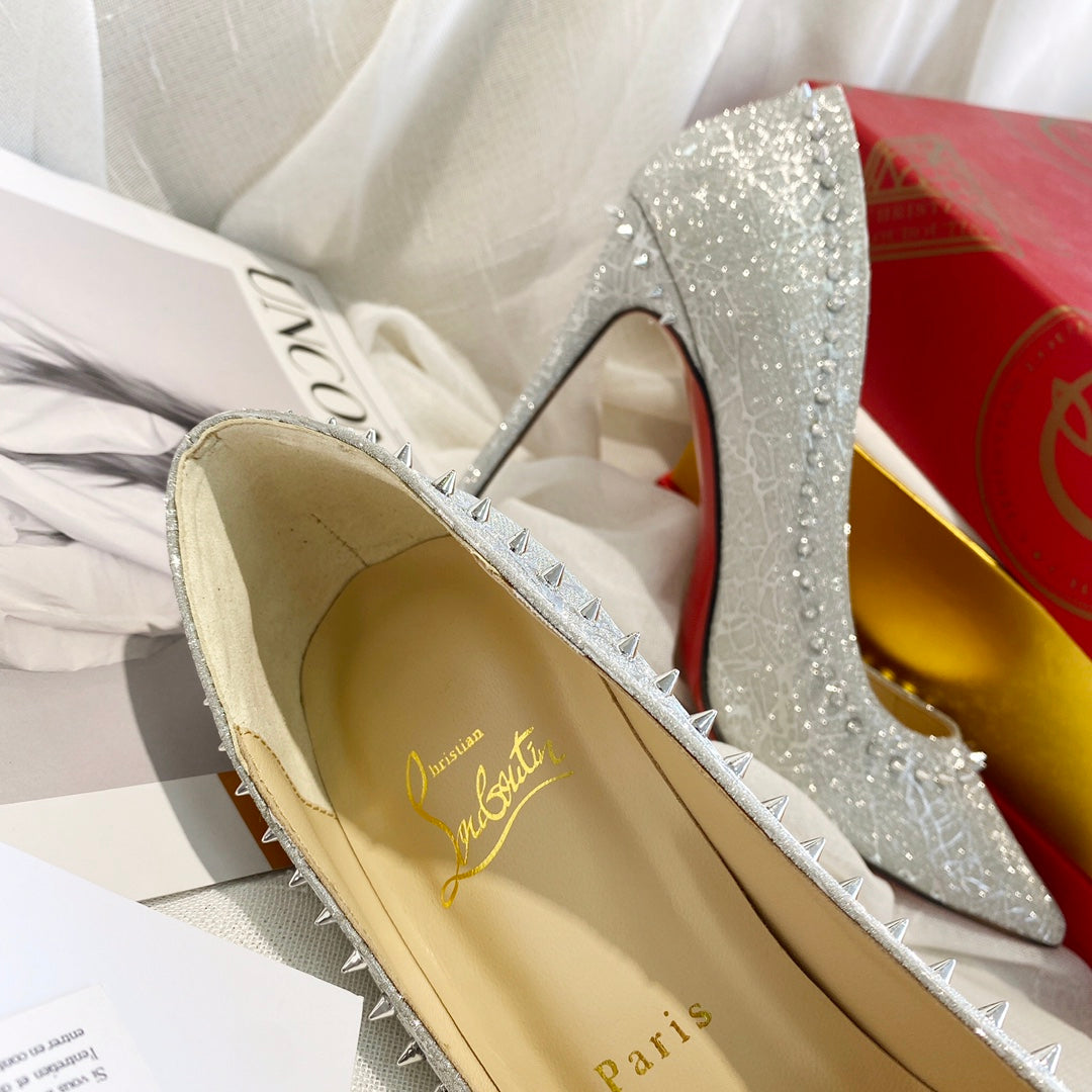 CL Anjalina Spike Pump 85mm Glitter Silver