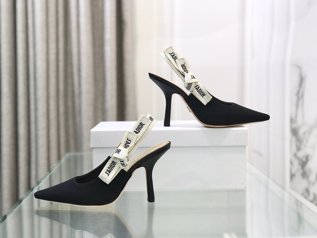 cd slingback pumps 95 black embroidered cotton