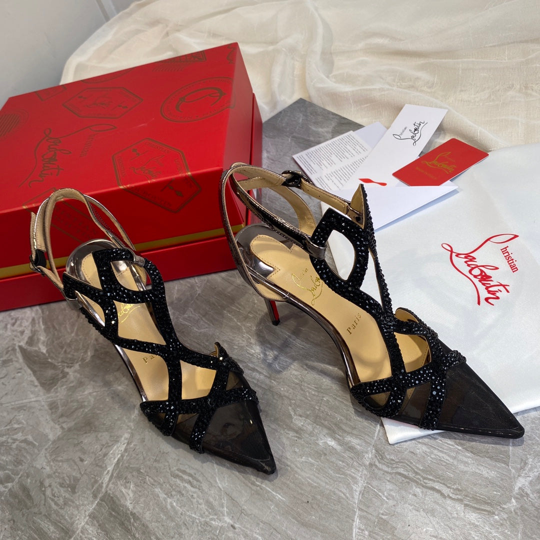 CL Diamond Sling Back Black Mesh 346070