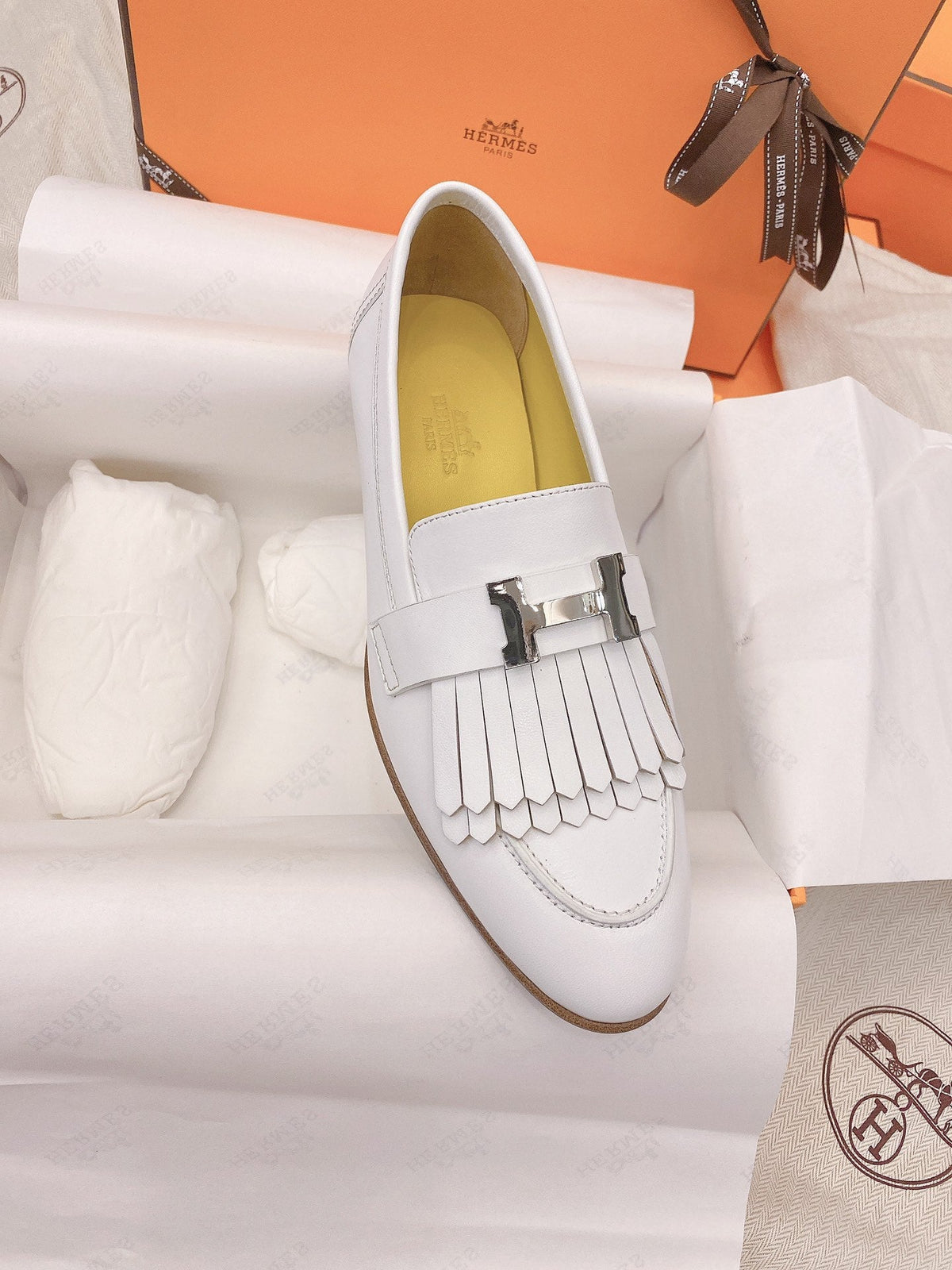 HM Mocassins Royal Loafers White Goat Leather 348019