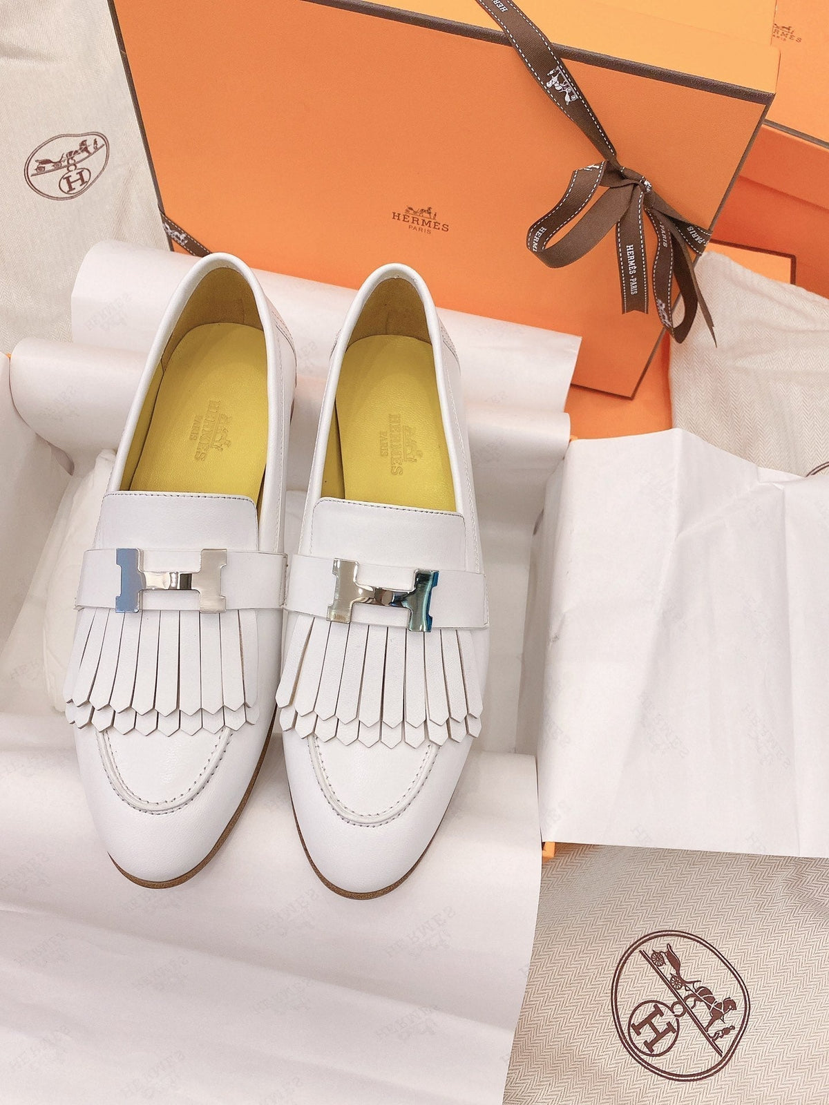 HM Mocassins Royal Loafers White Goat Leather 348019