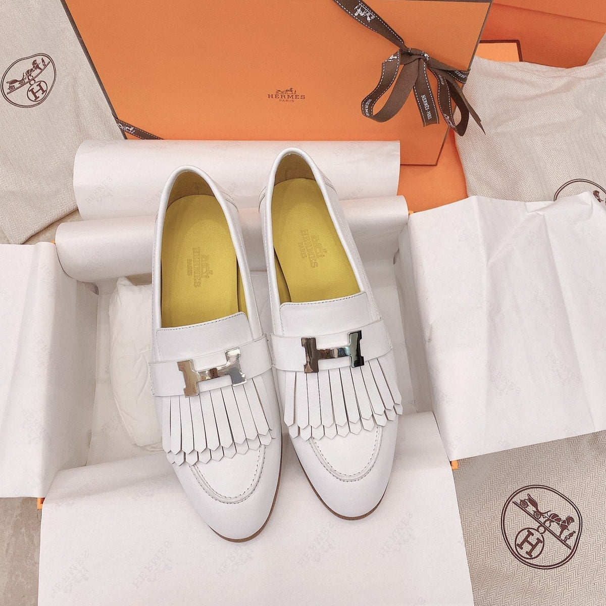 HM Mocassins Royal Loafers White Goat Leather 348019