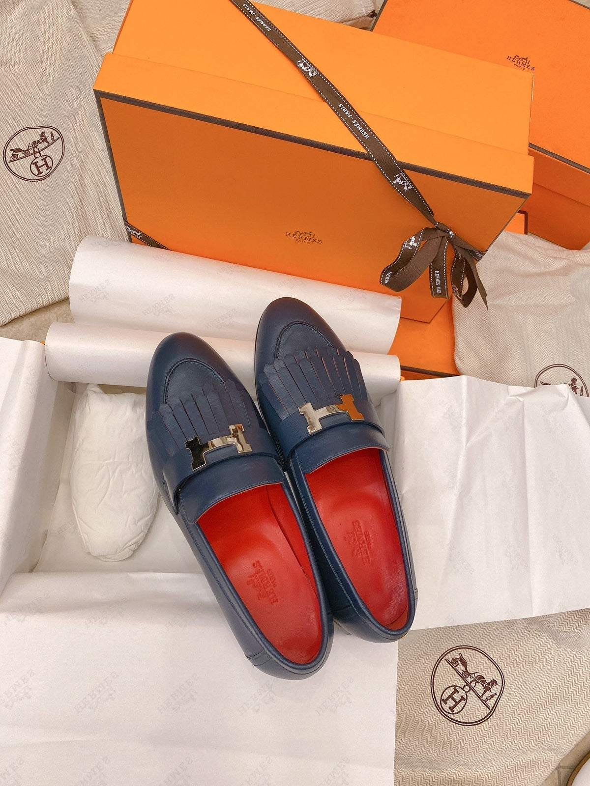HM Mocassins Royal   Loafers Navy Blue Goat Leather 348020