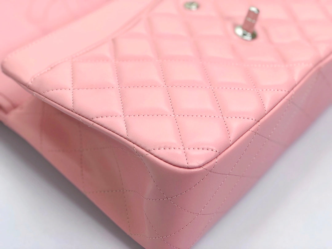 flap bag jumbo 30 pastel pink lambskin silver hardware