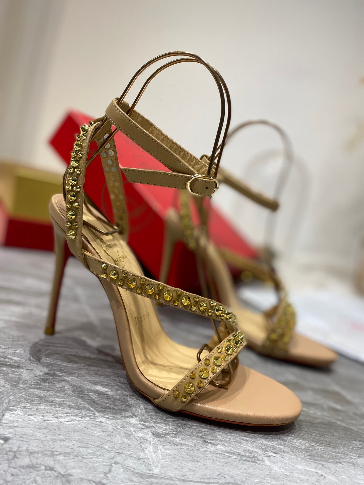 CL Spiked Sandals Nude Sheepskin Alloy Steel 346024