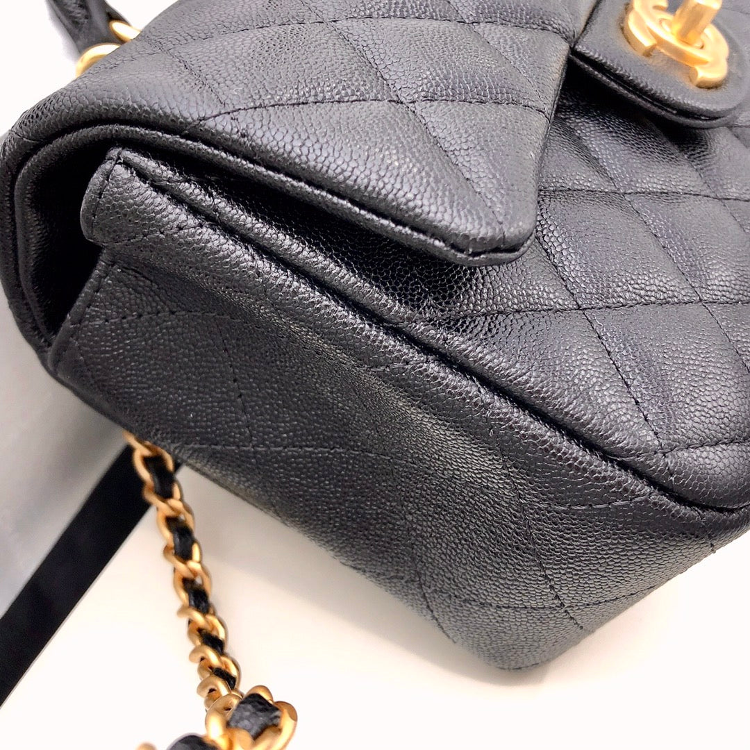 mini flap bag top handle 20cm black caviar gold hardware