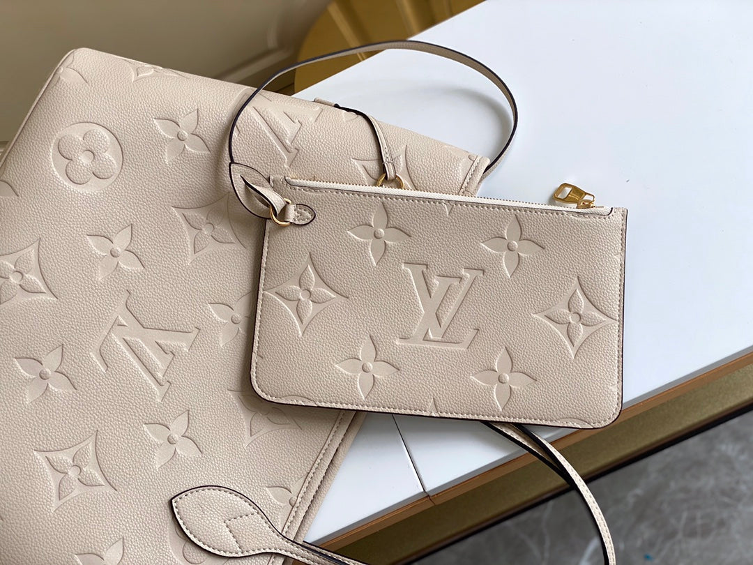 NEVERFULL MM 32 TOURTERELLE GRAY MONOGRAM EMPREINTE LEATHER