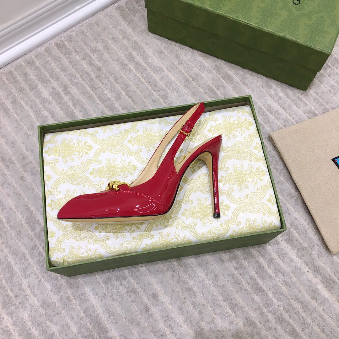 GG HIGH HEEL SLINGBACK RUBY CALFSKIN WITH CHAIN