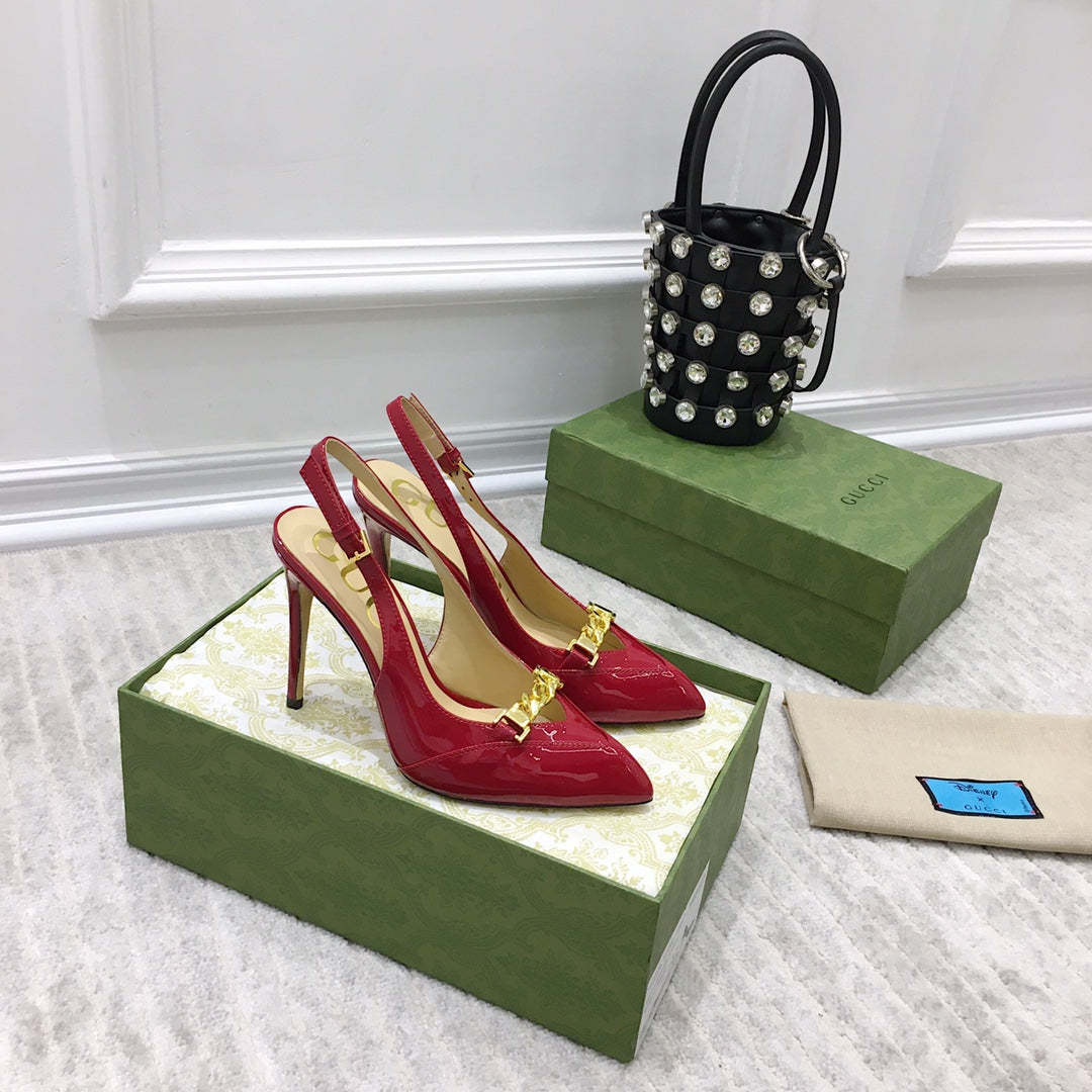 GG HIGH HEEL SLINGBACK RUBY CALFSKIN WITH CHAIN