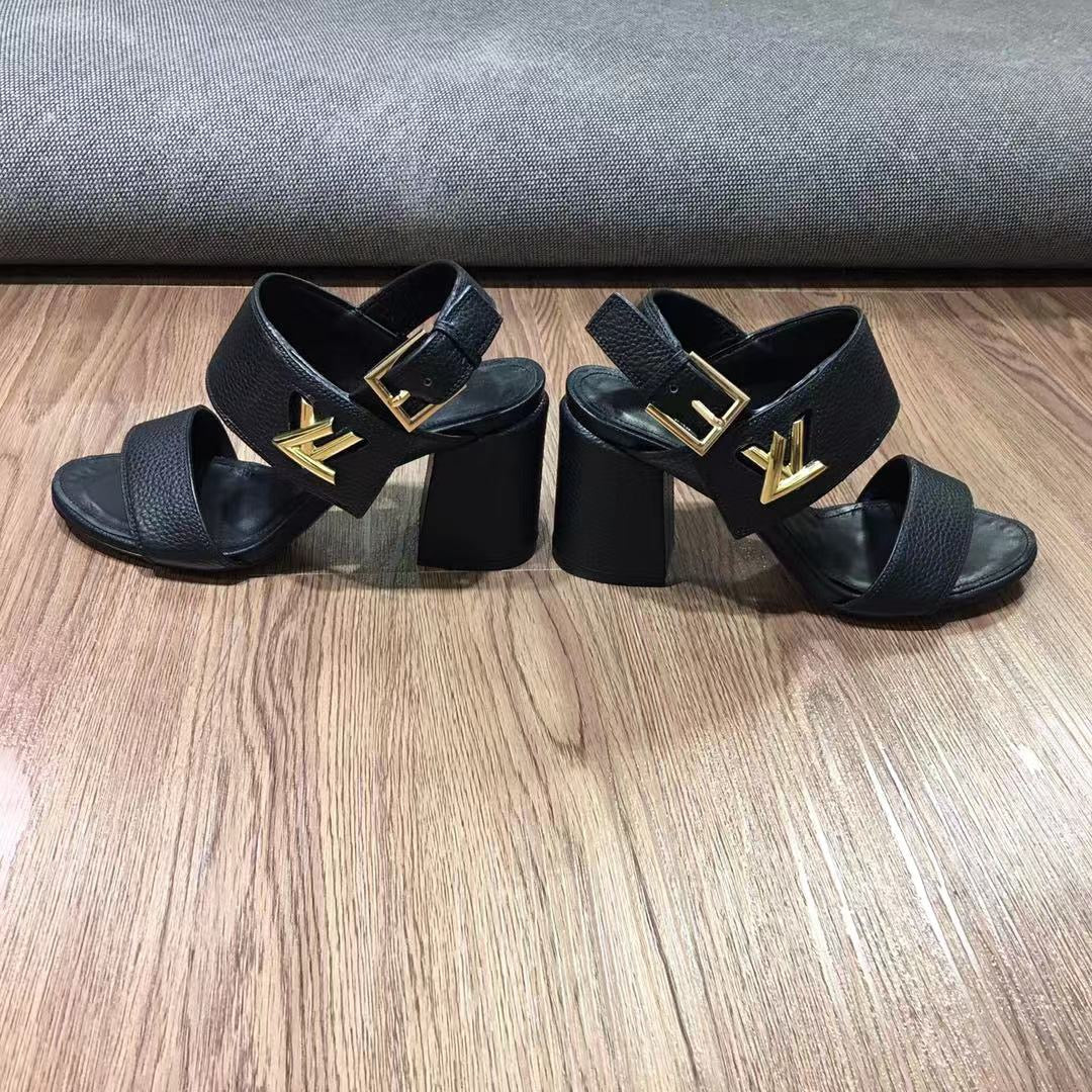 LV Horizon Ankle Strap Sandals 75mm Black Calfskin