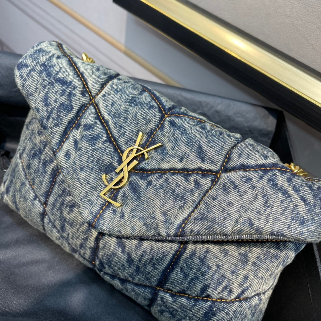 LOULOU PUFFER MINI 23 RODEO BLUE SUEDE DENIM