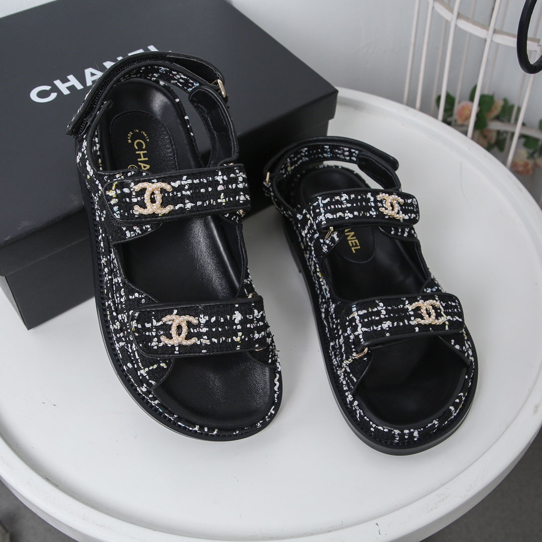 CC 25S Dad Sandal White Black Tweed Calfskin