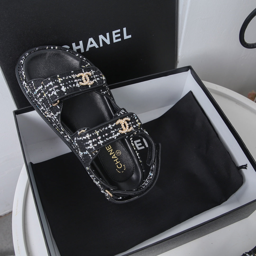 CC 25S Dad Sandal White Black Tweed Calfskin