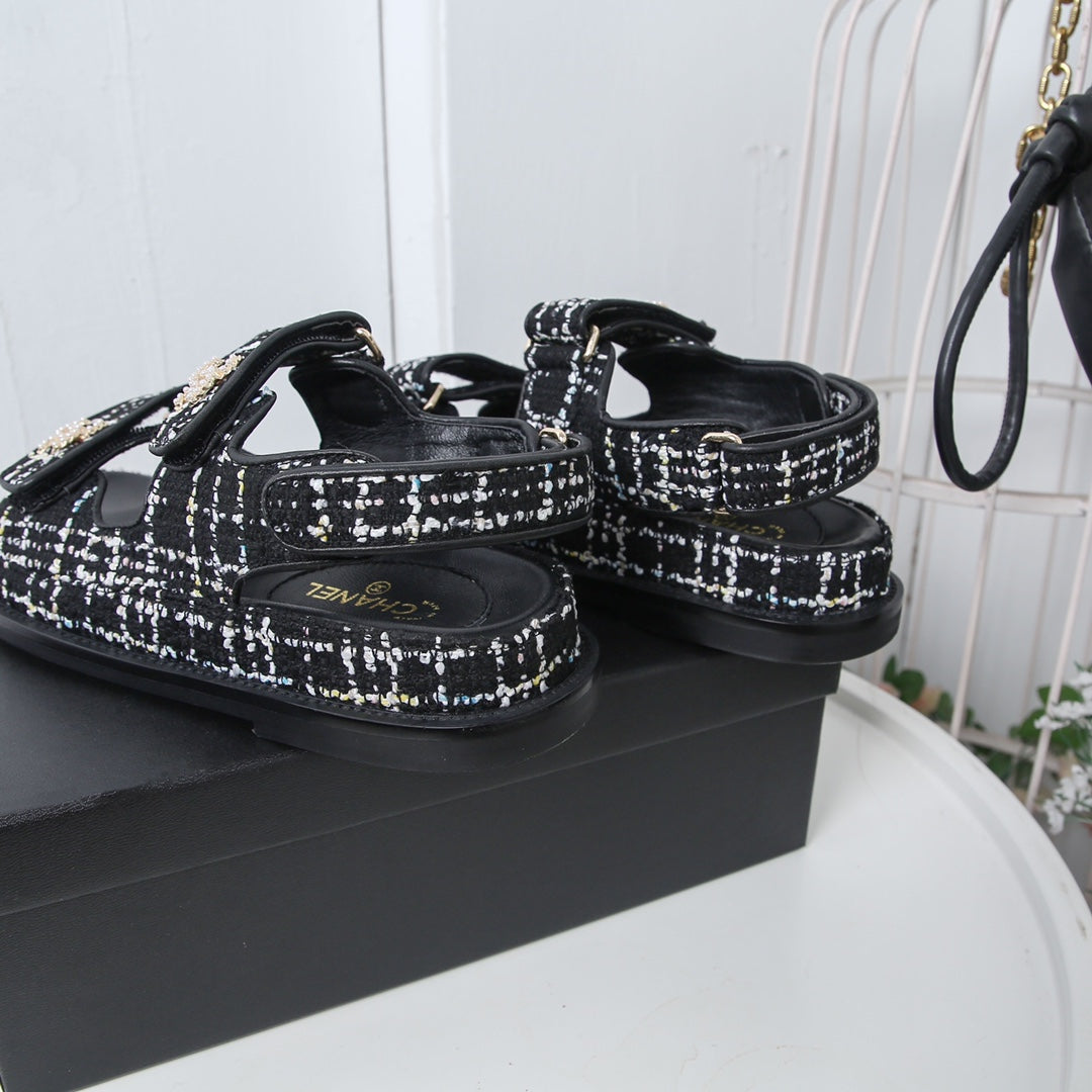 CC 25S Dad Sandal White Black Tweed Calfskin