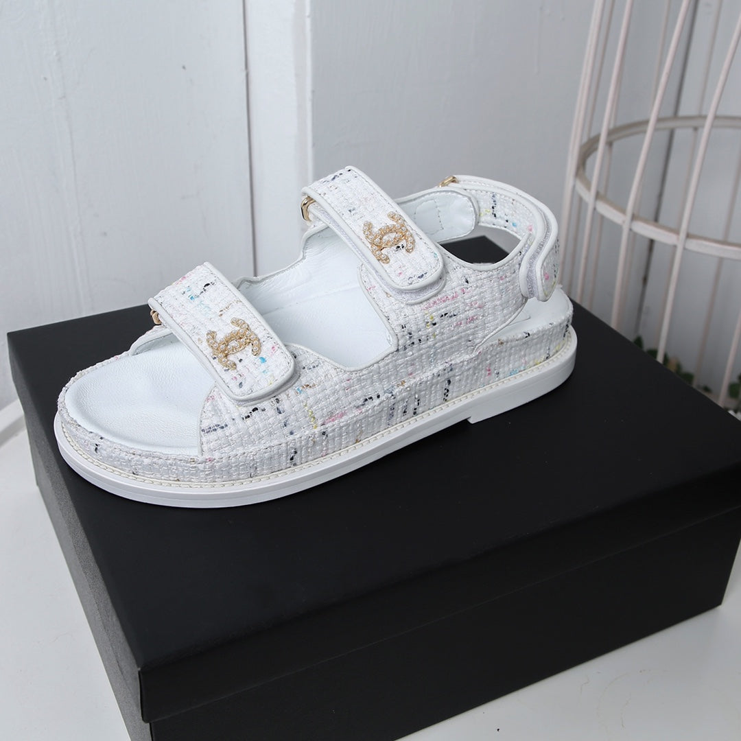 CC 25S Dad Sandal White  Tweed Calfskin