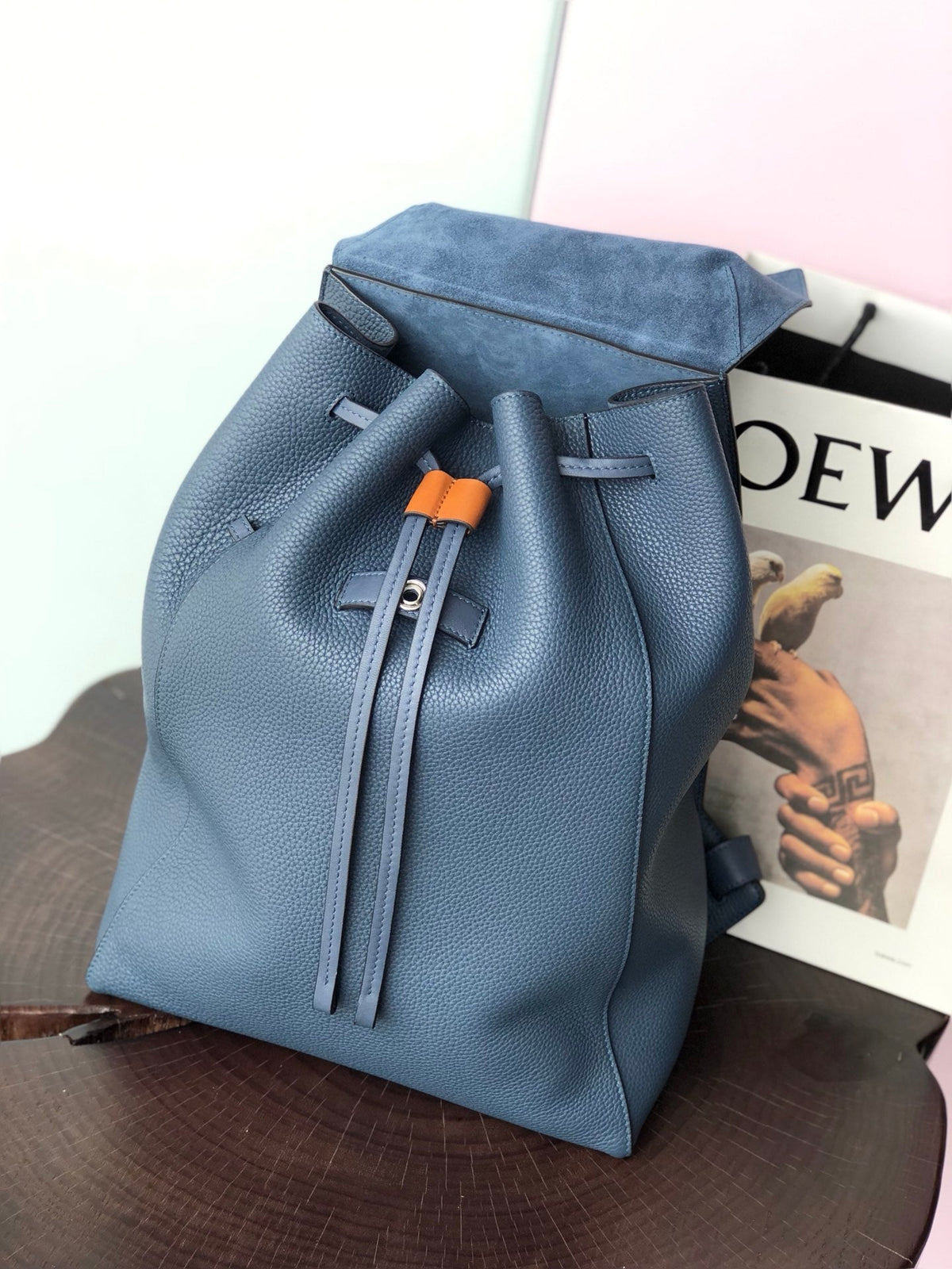 LOEWE FLAMENCO BACKPACK 31 IN NAVY BLUE CALFSKIN