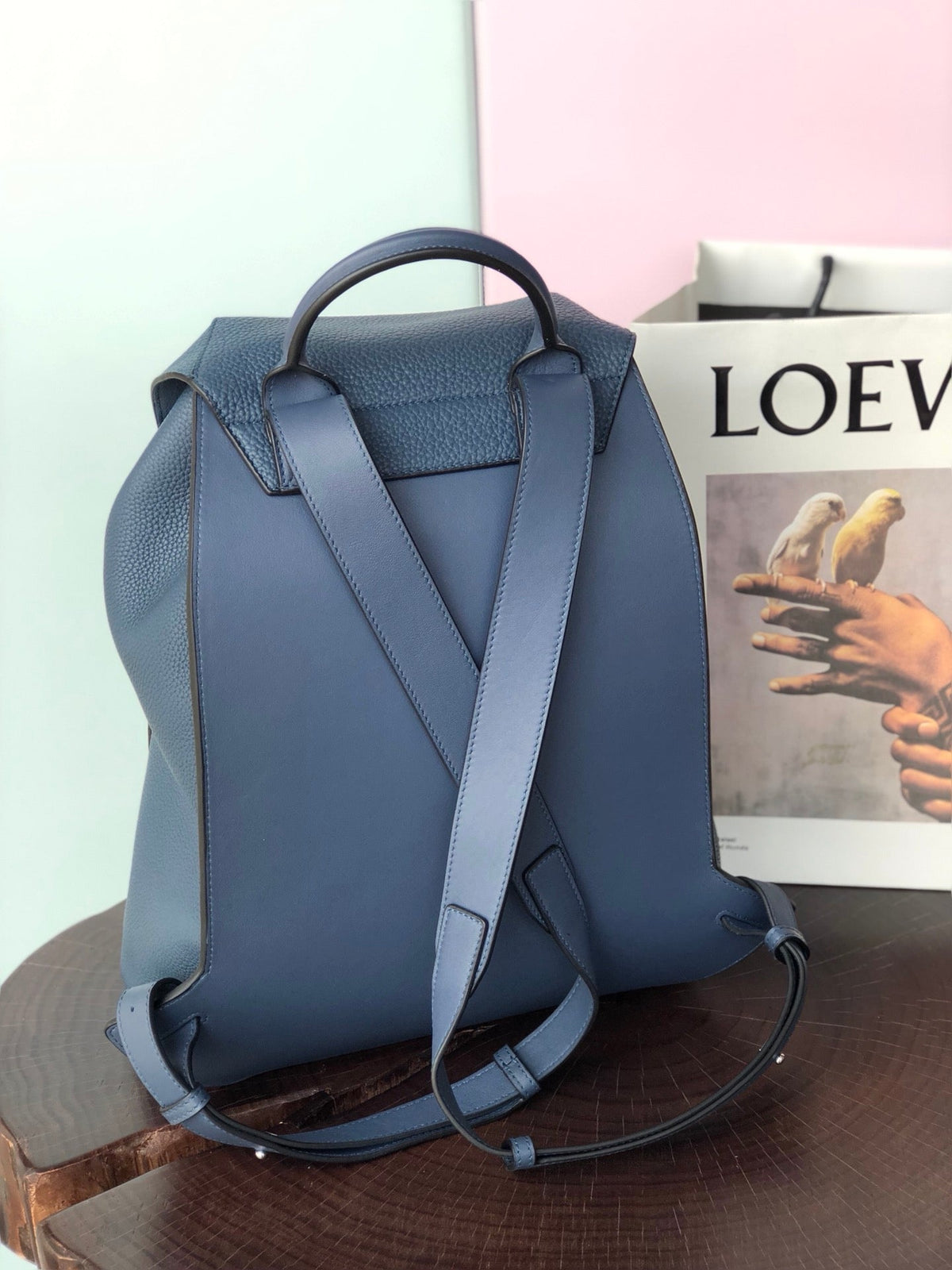 LOEWE FLAMENCO BACKPACK 31 IN NAVY BLUE CALFSKIN
