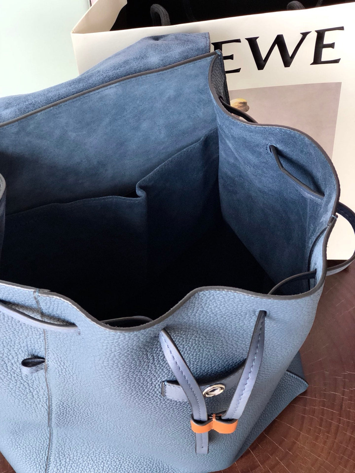 LOEWE FLAMENCO BACKPACK 31 IN NAVY BLUE CALFSKIN